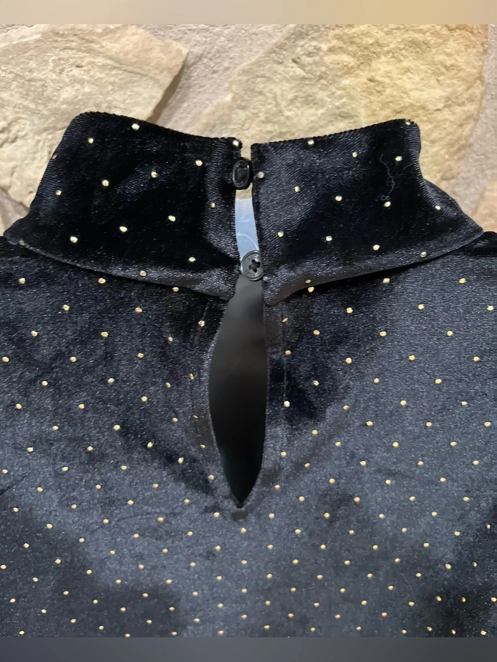 New Michael Kors Black Velvet Mock Neck Top Large Gold Studs  Holiday Wear NWT